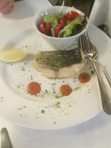 Wild grilled fish (sea bass) with little salad on side